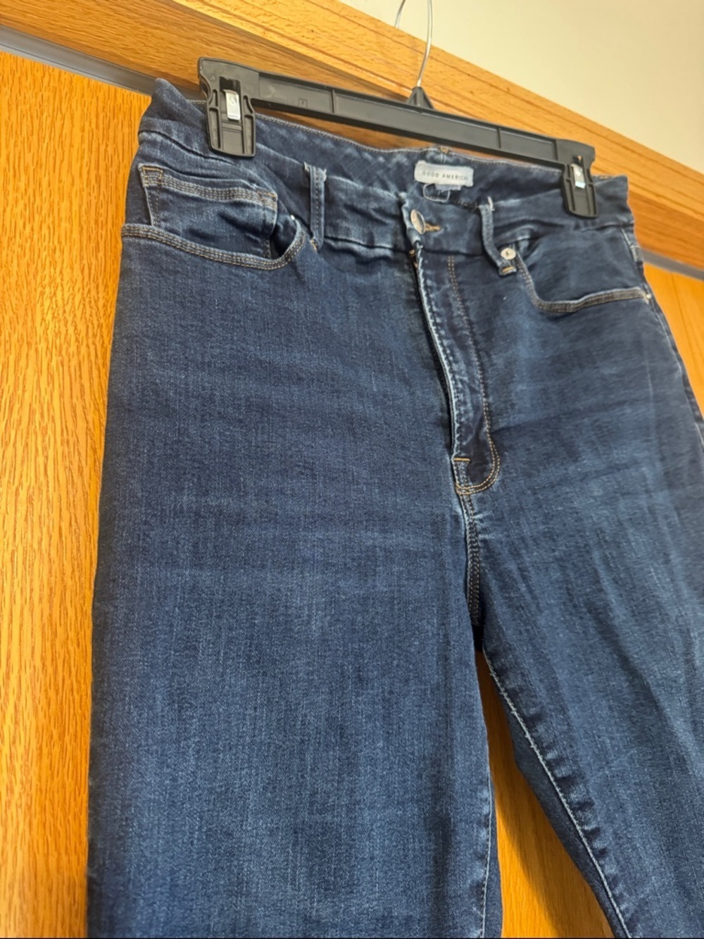 Good American Dark Blue Women's High-Rise freyed bottoms long skinnyJeans - Picture 4 of 5